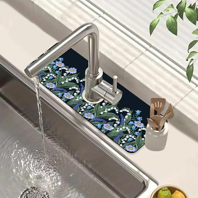 Blooming Lilies Kitchen Sink Splash Guard Faucet Mat Valley Lilies Flowers by Unknown