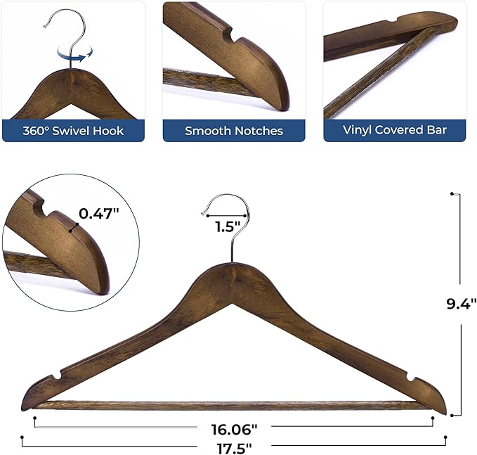 JS Hanger Wooden Coat Hangers, 20 Pack High Grade Wood Suit Hangers - Image 6
