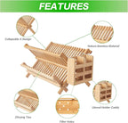 Bamboo Dish Drying Rack-2 Tier, Collapsible Small Dish Rack - Image 4