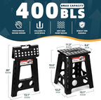 ACSTEP Folding Step Stool 16 Inch Heavy Duty Step Stool Foldable for Adults and Kids, Collapsible Stepping Stool with Handle, Non Slip Folding Stools for Kitchen Hold Up to 400lbs (Black 1PC) - Image 6