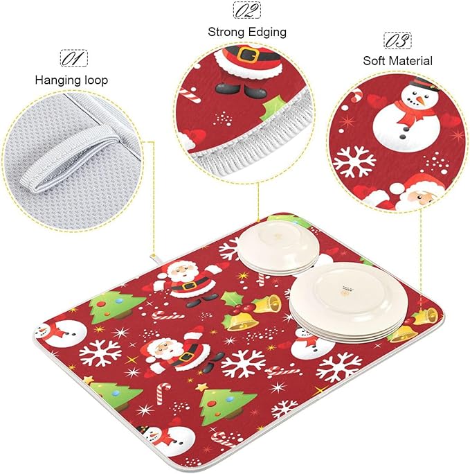 Christmas Snowman Santa Snowflake Bell Dish Drying Mat - Image 4