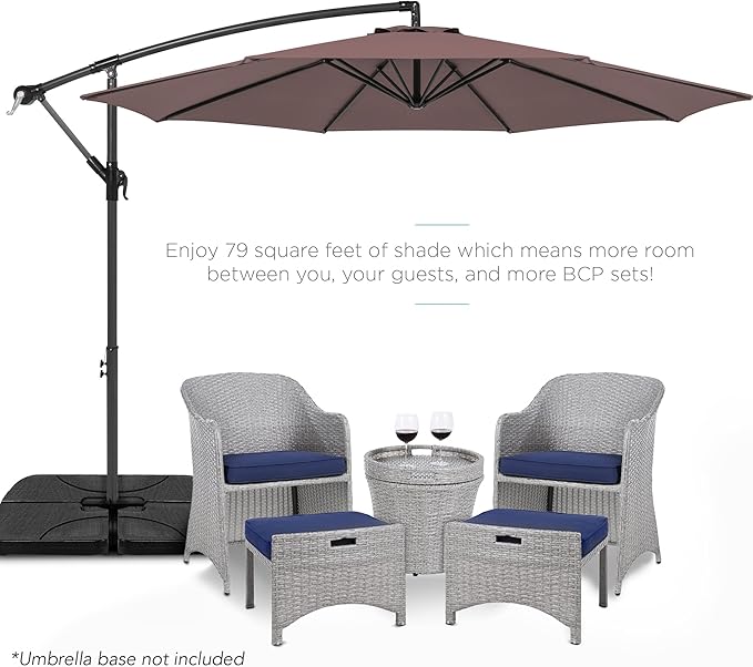 Best Choice Products 10ft Offset Hanging Market Patio Umbrella w/Easy Tilt Adjustment, Polyester Shade, 8 Ribs for Backyard, Poolside, Lawn and Garden - Deep Taupe - Image 2