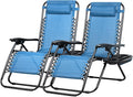 Nazhura Set of 2 Relaxing Recliners Patio Chairs Adjustable Steel Mesh Zero Gravity Lounge Chair Beach Chairs with Pillow and Cup Holder (Sky Blue) by NazhuraGoodCompanionAtHome