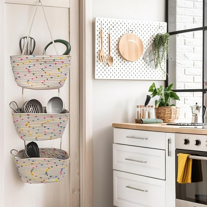 Nursery Storage Must-Have! 3-Tier Cotton Hanging Baskets - Image 4