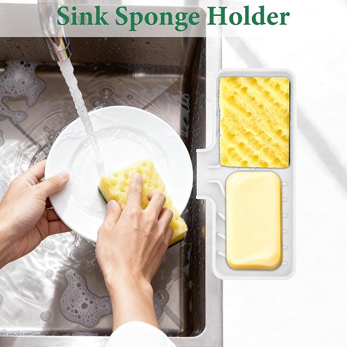 GUUKIN Sponge Holder for Kitchen Sink, 9.8"×4.9" Silicone Dish Drying Mat - Image 3