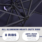 PURPLE LEAF 9' X 11.5' Cantilever Outdoor Rectangle Umbrella Patio Umbrella with Base Offset Umbrella with 360-degree Rotation for Garden Pool Deck Patio Navy Blue - Image 6
