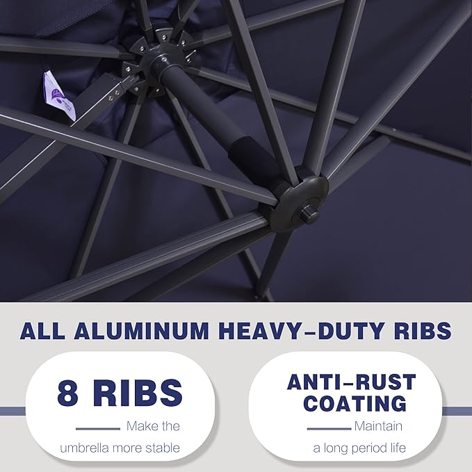 PURPLE LEAF 9' X 11.5' Cantilever Outdoor Rectangle Umbrella Patio Umbrella with Base Offset Umbrella with 360-degree Rotation for Garden Pool Deck Patio Navy Blue - Image 6