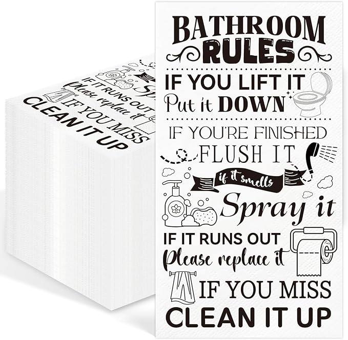 100 Pcs Bathroom Rules Paper Napkins Disposable Hand Towels by IANFEPH