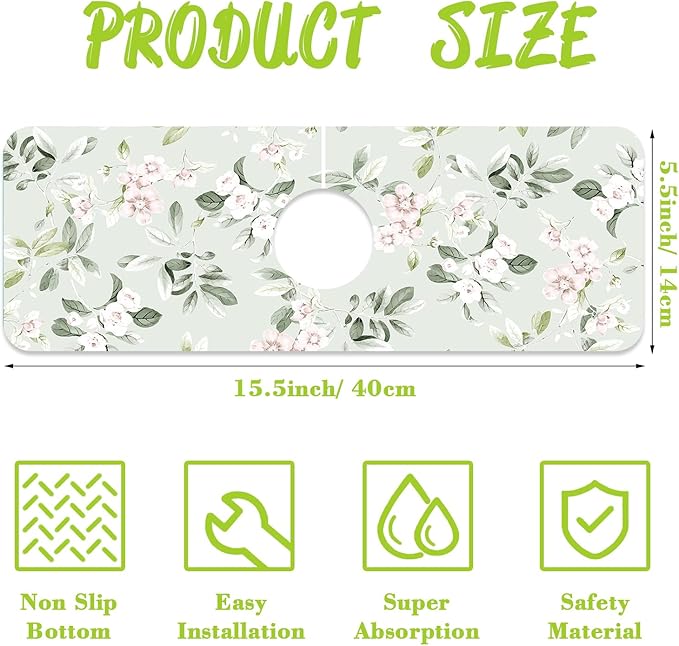 Sink Splash Guard Faucet Mat Petunias Flowers and Butterflies Absorbent Fast - Image 2