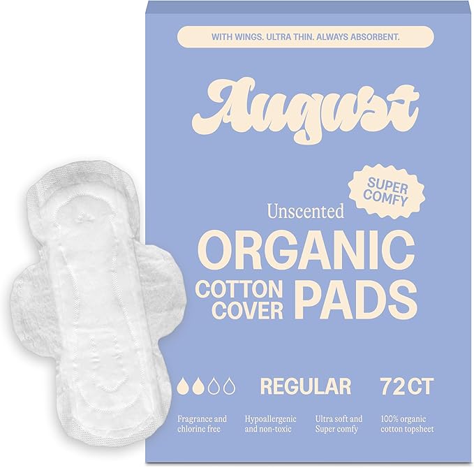 August Regular Cotton Menstrual Pads, Hypoallergenic Sanitary Napkins by August