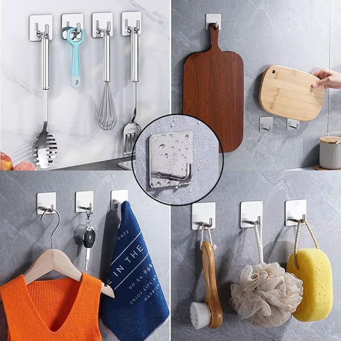 Adhesive Towel Hooks, 8 Pack Self Adhesive Coat Sticky Hooks - Image 7