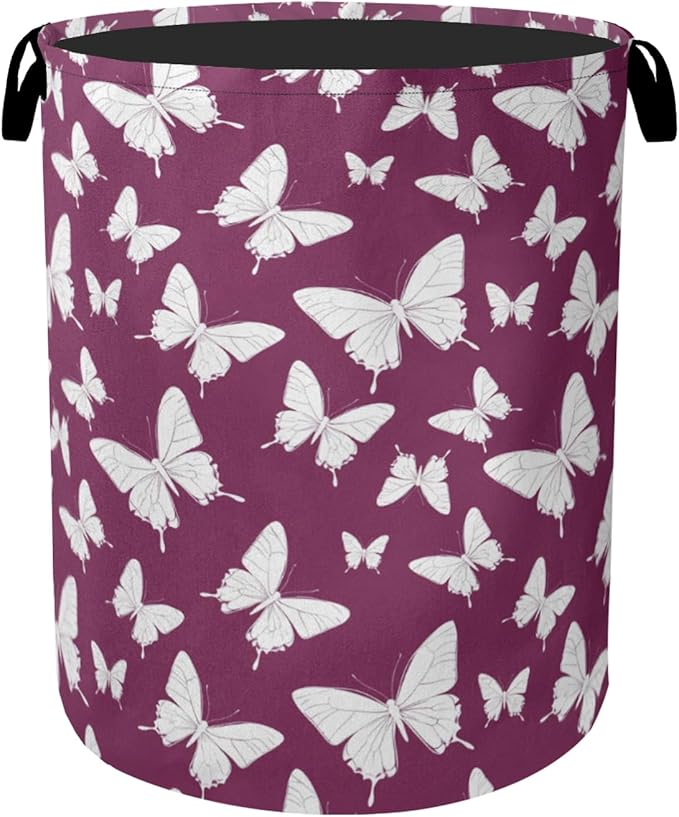 Purple Butterfly Silhouette Laundry Basket by Gearsly