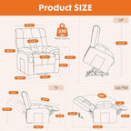 Sweetcrispy Power Lift Recliner Chair with Vibration Massage and Heat for Adults, Ergonomic Overstuffed Breathable Fabric Reclining Chair with Side Pockets, Remote Control, Living Room, Bedroom, Brown - Image 7