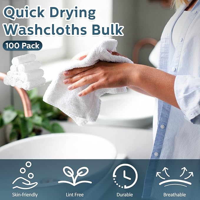 Newwiee 100 Pcs Washcloths Bulk Quick Drying Bathroom Wash Clothes 12 x 12 Inch - Image 3