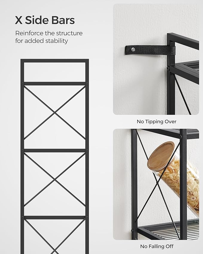 SONGMICS 5-Tier Metal Storage Rack, Shelving Unit with X Side Frames, Dense Mesh, 12.6 x 31.5 x 57.3 Inches, for Entryway, Kitchen, Living Room, Bathroom, Industrial Style, Ink Black UBSC185B01 - Image 6