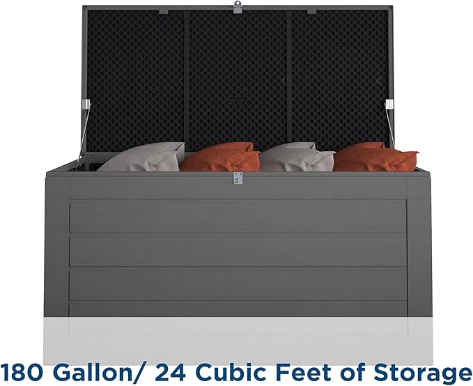 Cosco Outdoor Living 88180BGY1E Cosco Outdoor Patio Storage, Extra Large, 180 Gallons, Charcoal Deck Box, Black/Gray - Image 3