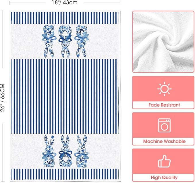 Artoid Mode Blue Stripe Rabbit Bunny Eggs Easter Kitchen Towels Dish Towels - Image 6