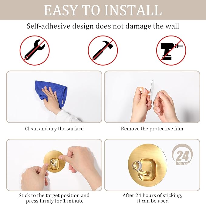 Uten Adhesive Hooks for Hanging 10 Pack, Heavy Duty Wall Hooks 11 lbs, Self - Image 4