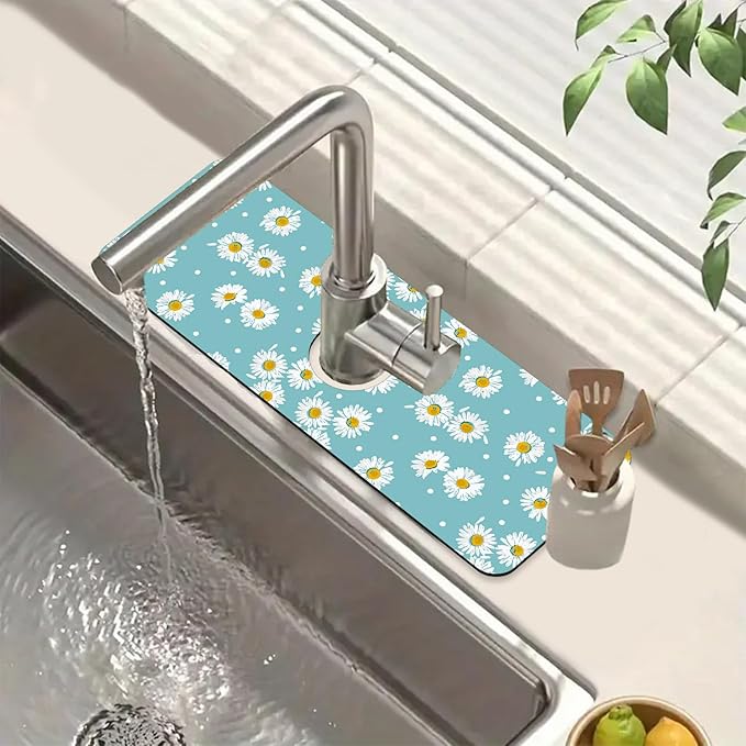 Cute Daisy Sink Faucet Absorbing Mat White Daisies Super Absorbent Fast Drying by Unknown