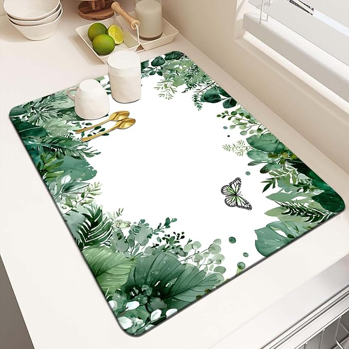 MCALK Green Leaves Dish Drying Mat by MCALK