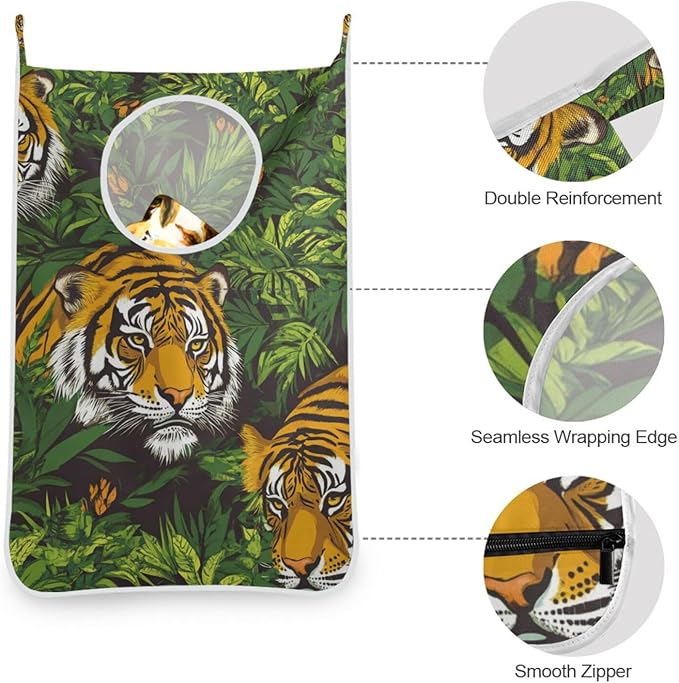 Hanging Laundry Hamper with Stainless Steel Hooks, Oxford Fabric Printing Door - Image 5