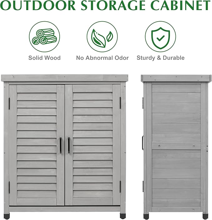 Outdoor Storage Cabinet & Potting Bench Table with Metal Top, Wooden Patio Furniture, Garden Workstation (Accent Grey, 36x31x17in) - Image 7