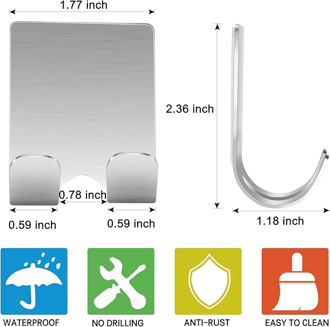 Razor Holder Shaver Hook Hanger StandSelf Adhesive Stainless Steel Heavy Duty - Image 2