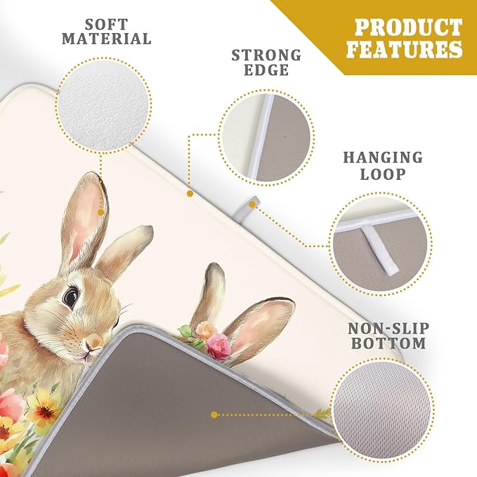 Easter Bunny Dish Drying Mat 18x24 inch Spring Floral Drying Pad Holiday - Image 4