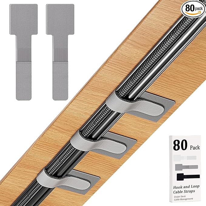 80PCS Hook and Loop Cable Straps, Cable Management Under Desk, Self Adhesive by Sereficy