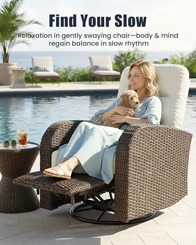Outdoor Swivel Recliner Chair Set of 2, All-Weather Wicker Reclining Patio Chair with Adjustable Backrest and Footrest - Image 3
