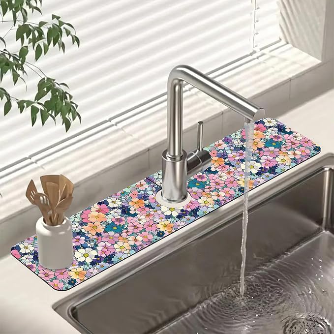 Sink Faucet Absorbing Mat Cute Flowers Sink Splash Guard Drying Mat by Unknown