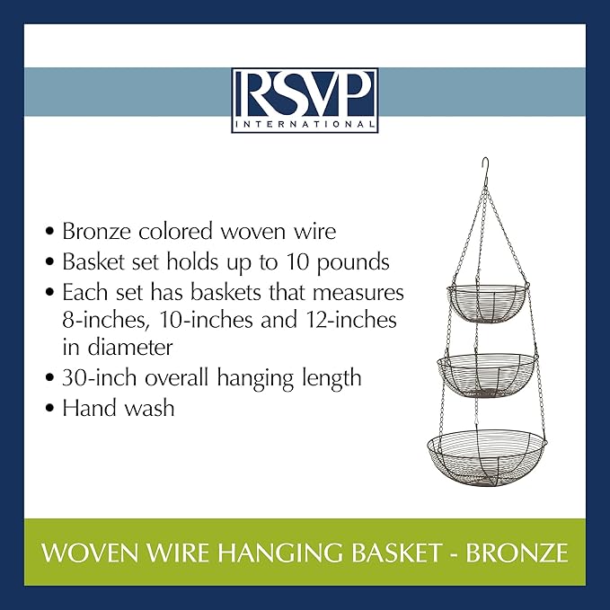 RSVP International Hanging Storage Collection 3-Tier Baskets, Bronze Woven Wire - Image 5