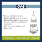 RSVP International Hanging Storage Collection 3-Tier Baskets, Bronze Woven Wire - Image 5