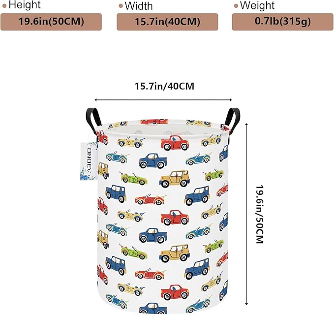 Round Foldable Kids' Racing Cars Laundry Hamper Boys Gift Basket Vehicles - Image 2