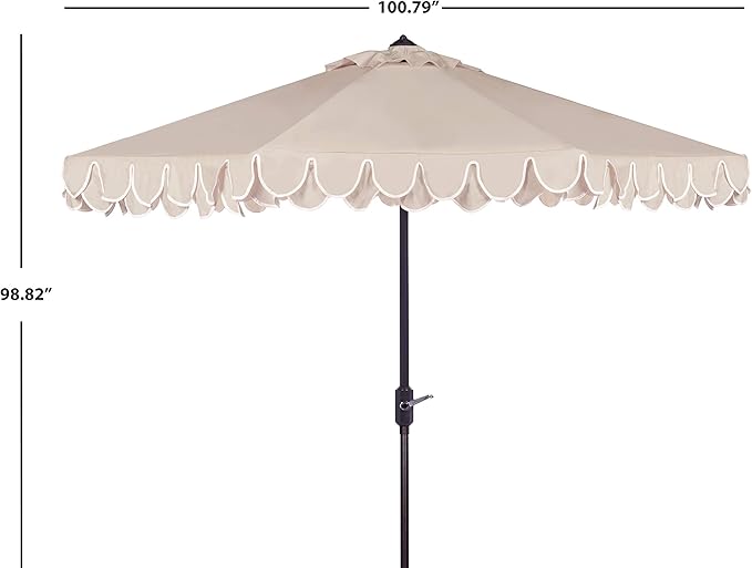 SAFAVIEH 9ft Outdoor Patio Umbrella, Round, Valance, Beige & White Trim, Auto Crank Tilt, UV Resistant for Deck, Backyard, Poolside (PAT8006C) - Image 3