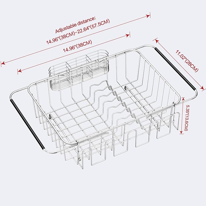 Dish Drying Rack in Sink, Extendable Stainless Steel Dish Drainers - Image 2