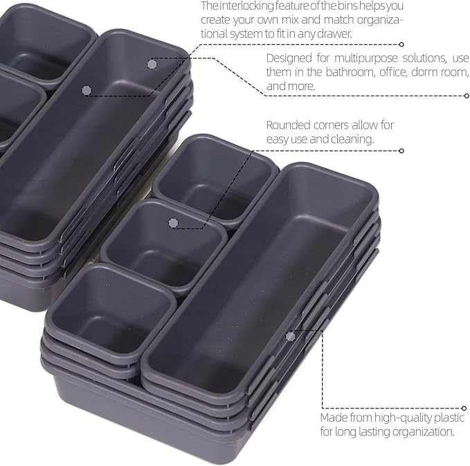 Set of 22 Interlocking Desk Drawer Organizer Tray Dividers Plastic Shallow - Image 5