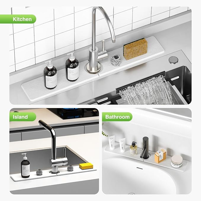 23.6" x 4" Stone Faucet Mat for Kitchen Sink, Quick Drying Diatomite Sink Tray - Image 8