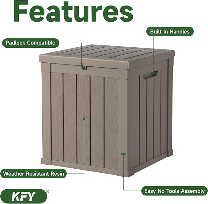 50 gallon deck box,All-weather resin material outdoorstorage box easy to install and portable,Suitable for indoor and outdoor scenes (light brown) - Image 3