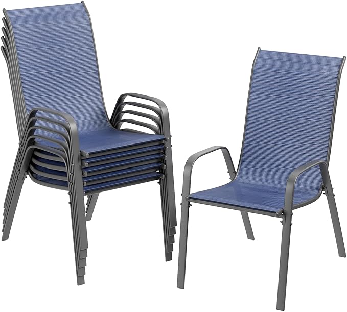 TLSUNNY Patio Chairs, Stackable Textilene Outdoor Dining Furniture for All Weather, with 17.7″ Wide Seat & Metal Frame, for Garden, Backyard, Deck, Restaurant, Poolside (6, Navy Blue, 26.4″) by TLSUNNY