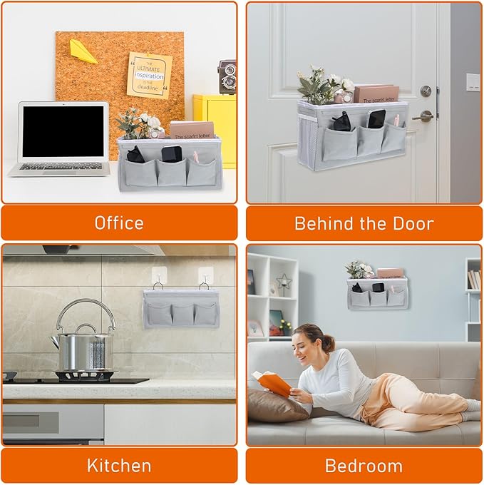 4pcs 3-pockets Wall Hanging Storage Bag, Bedside Caddy Organizer Bags, Bed - Image 5