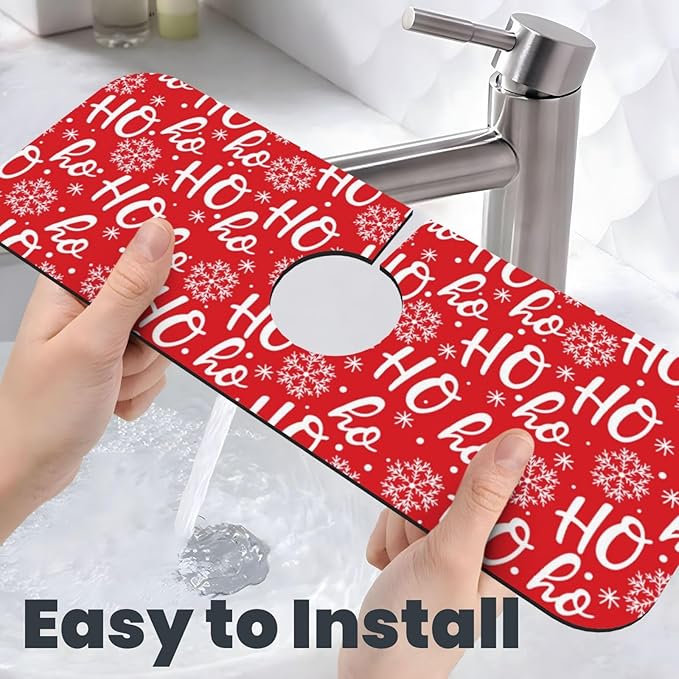 Christmas Snowflake Ho Red Buffalo Plaid Kitchen Sink Splash Guard Faucet Mat 1 - Image 6