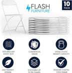 Flash Furniture Hercules Set of 10 Indoor/Outdoor Heavy-Duty Plastic Folding Chairs, Foldable Commercial Stacking Chairs with 650-lb. Static Weight Capacity, White - Image 4