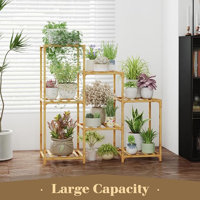 Bamworld Bamboo Plant Stand Indoor Boho Plant Shelf Tiered Plant Rack for Multiple Plants 3 Tiers 7 Pots Ladder Plant Holder Plant Table for Plant Pots Home Decor for Gardening Gifts Nature Color - Image 2