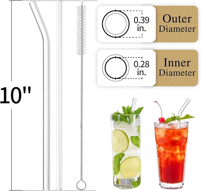 Piteno® 16-Pack Reusable Glass Drinking Straws, Milkshakes - Image 2