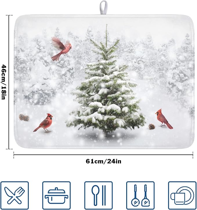 Winter Forest Dish Drying Mat for Kitchen Counter Silvery White Pine Trees Snow - Image 2