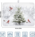 Winter Forest Dish Drying Mat for Kitchen Counter Silvery White Pine Trees Snow - Image 2