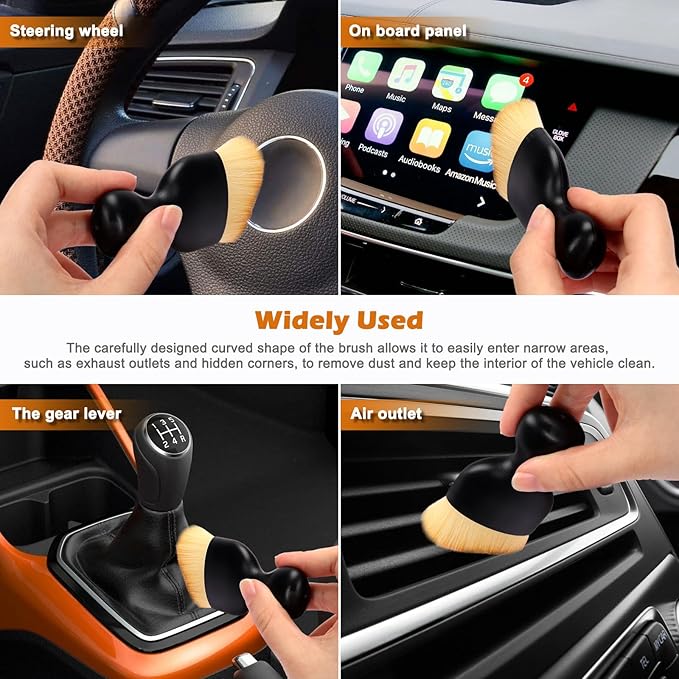 Car Interior Detailing Brush, Curved Design Car Cleaning Brush Dust Collectors - Image 4