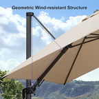 PURPLE LEAF 8.2' X 11.5' Tilting Patio Umbrella with Base Outdoor Cantilever Swivel Rectangle Umbrella Aluminum Offset Umbrella with 360-degree Rotation for Garden Deck Pool Patio Beige - Image 9