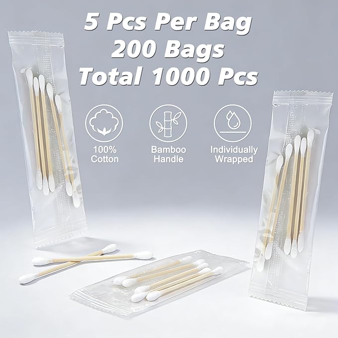 Travel Size Cotton Swabs, Individually Wrapped Disposable Double Round Tips - Image 2